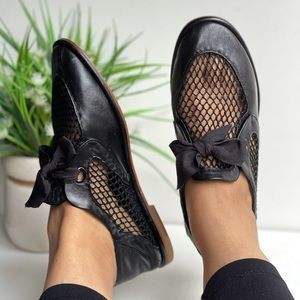 AGL🔴black leather and mesh ribbon vintage British Oxford size 7